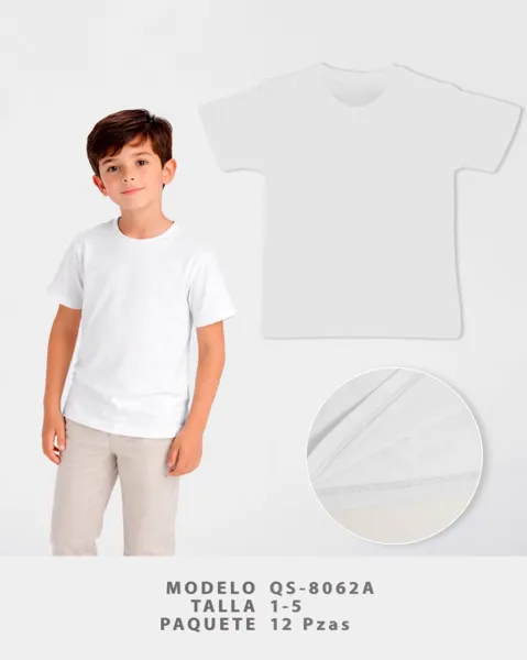 Playera básica de cuello redondo blanca para niño