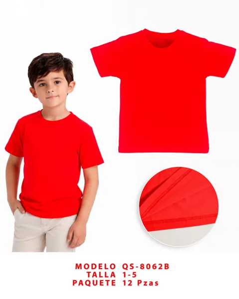 Playera básica de cuello redondo roja para niño