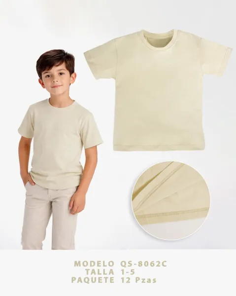 Playera básica lisa color caqui claro para niño