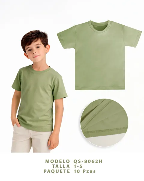 Playera lisa de manga corta verde militar para niño