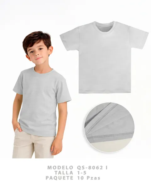 Playera básica lisa gris para niño