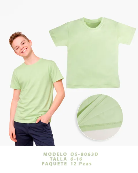 Playera básica de cuello redondo verde claro para niño
