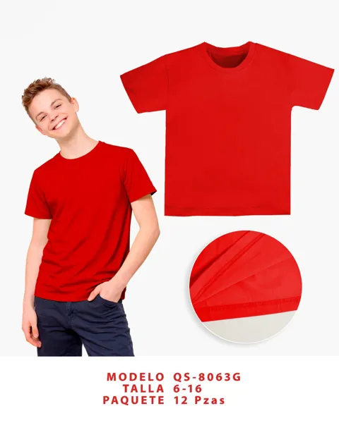 Playera básica de cuello redondo roja para niño