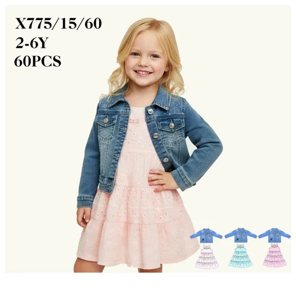 Conjunto de 2 piezas con chamarra de mezclilla y vestido para niña