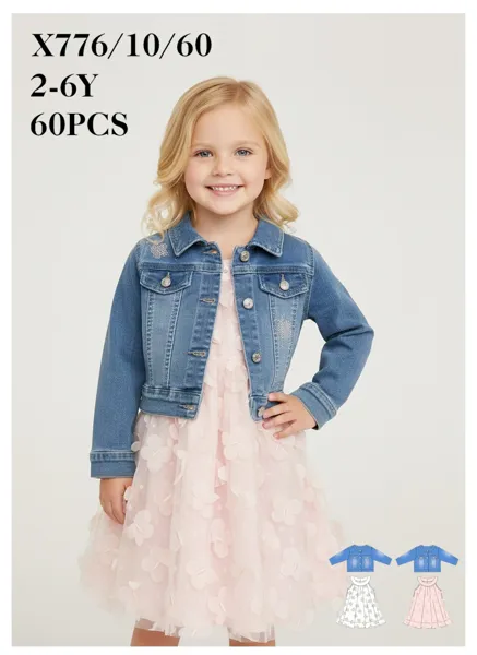 Conjunto de 2 piezas con chamarra de mezclilla y vestido de tul para niña