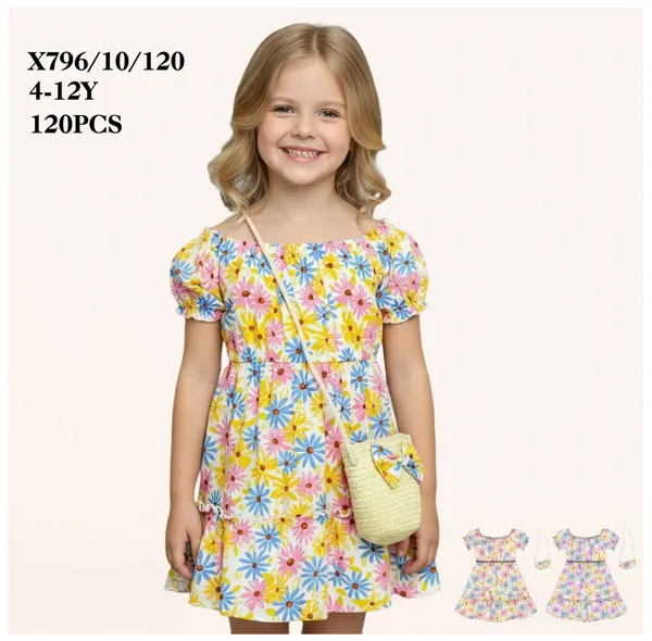 Vestido con estampado floral e incluye bolso para niña