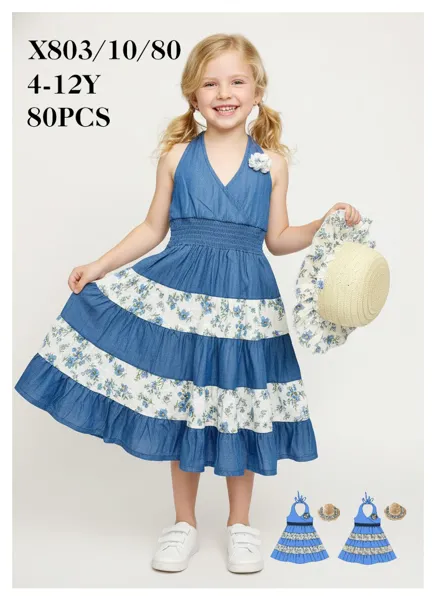 Vestido de mezclilla en capas con sombrero para niña