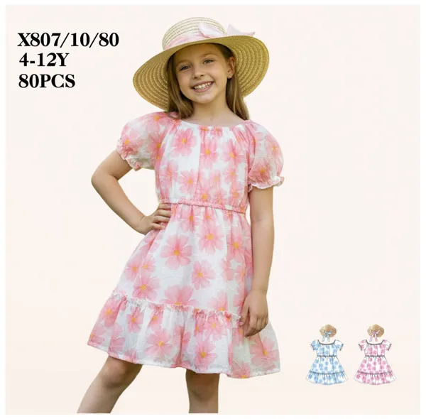 Vestido floral de manga abombada para niña