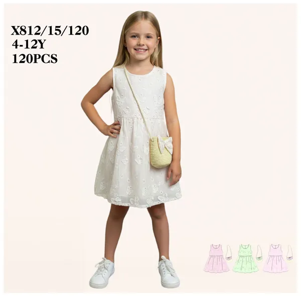 Vestido sin mangas con bordado e incluye bolso de mano para niña