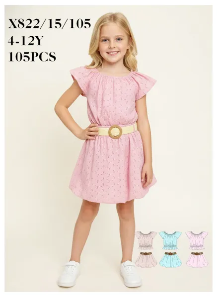 Vestido de tela calada con cinturón para niña