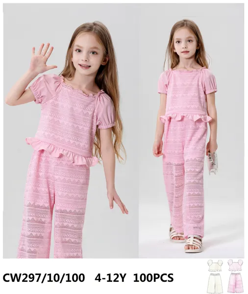 Conjunto de 2 piezas con blusa de encaje y pantalón amplio para niña