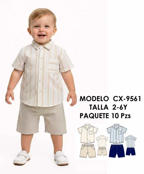 Conjunto de 2 piezas con camisa a rayas y short para niño