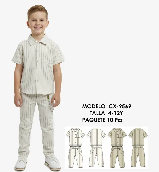 Conjunto de 2 piezas con camisa a rayas y pantalón para niño