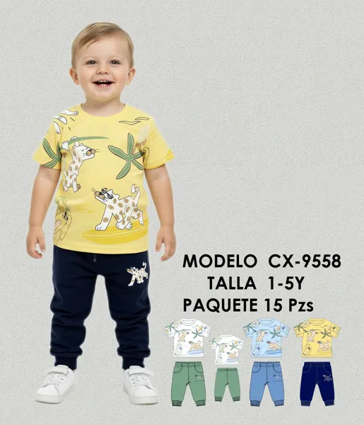 Conjunto de 2 piezas con camiseta estampada y pantalón jogger para niño