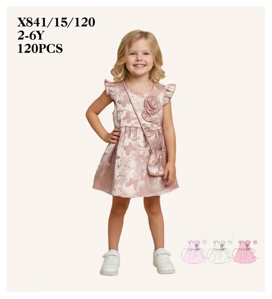 Vestido con estampado de mariposas y flor 3D para niña