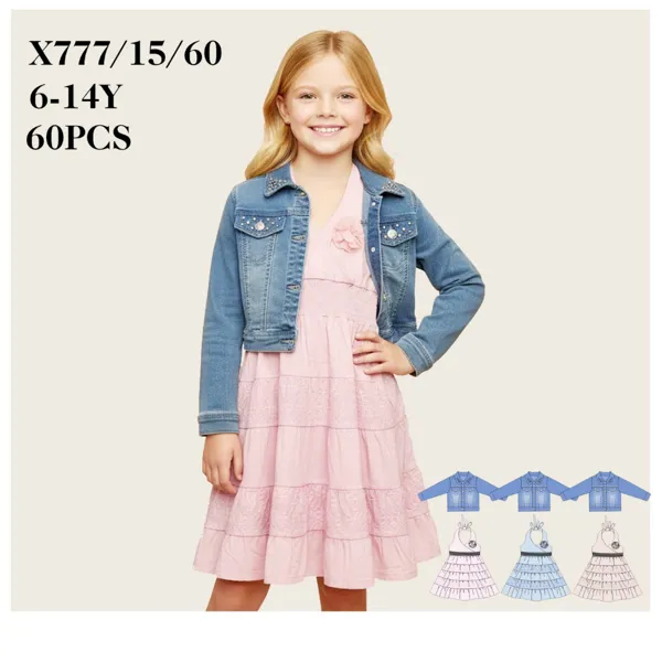 Conjunto de 2 piezas con chaqueta de mezclilla y vestido para niña