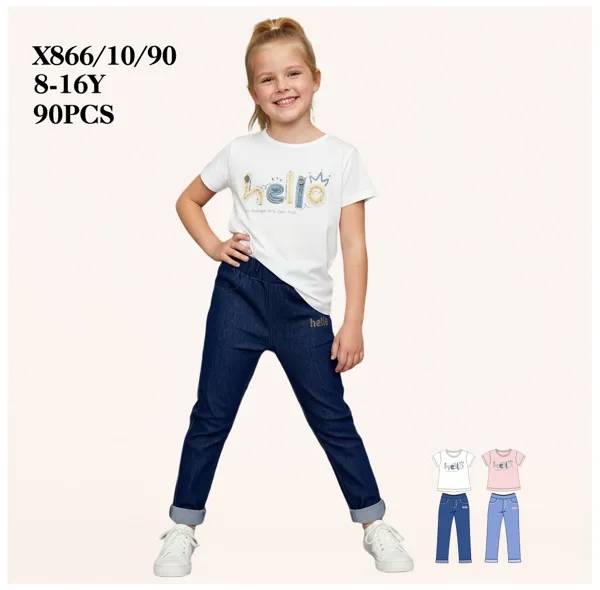 Conjunto de 2 piezas con playera y jeans con estampado de lentejuelas para niña