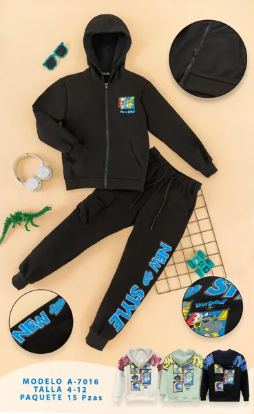 Conjunto de 2 piezas con sudadera con capucha y cierre y pantalón para niño