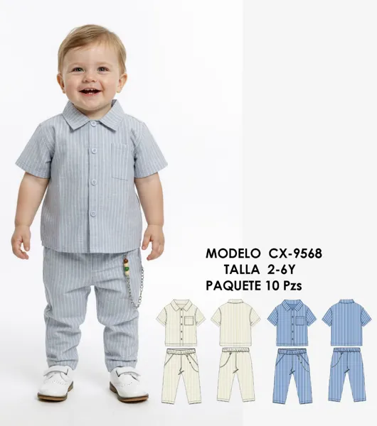 Conjunto de 2 piezas con camisa y pantalón a rayas para niño