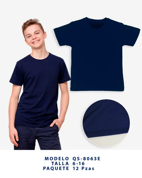 Playera básica lisa color marino para niño