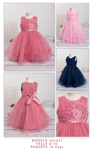 Vestido de fiesta de tul con perlas y flores para niña
