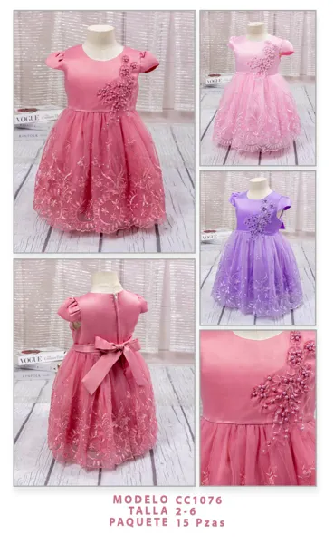Vestido de fiesta de tul con perlas y bordado floral para niña