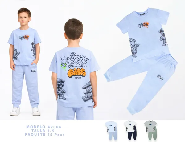 Conjunto de 2 piezas con playera y jogger estampado de oso para niño