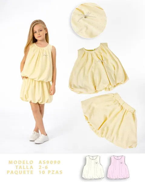 Conjunto de 2 piezas con blusa y falda tipo globo para niña