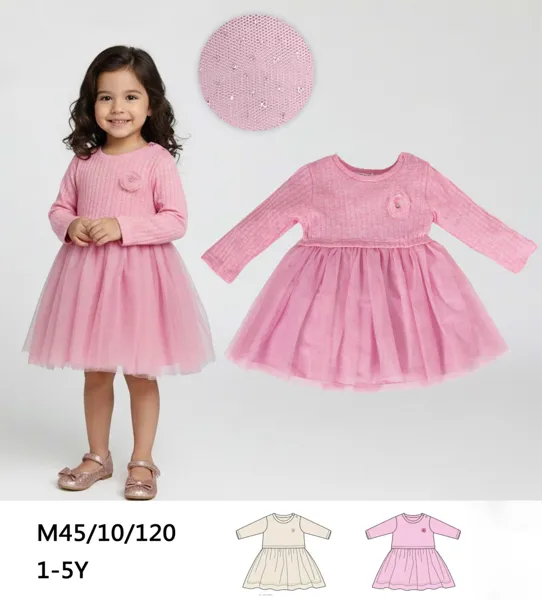 Vestido de manga larga con falda de tul para niña