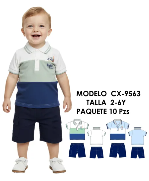 Conjunto de 2 piezas con playera polo y short para niño