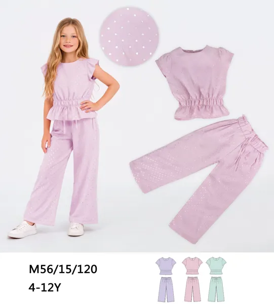 Conjunto de 2 piezas con blusa y pantalón estampado de puntos plateados para niña