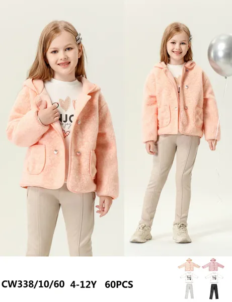 Conjunto de 3 piezas con chaqueta de peluche con capucha para niña