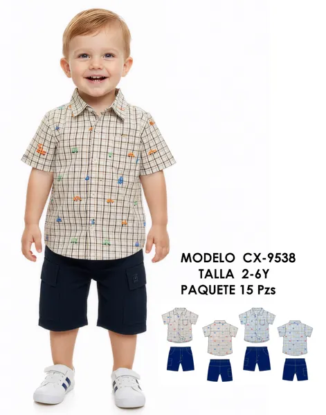 Conjunto de 2 piezas con camisa de manga corta y short cargo para niño