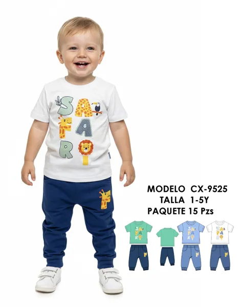 Conjunto de 2 piezas con playera y pantalón jogger estampado safari para niño