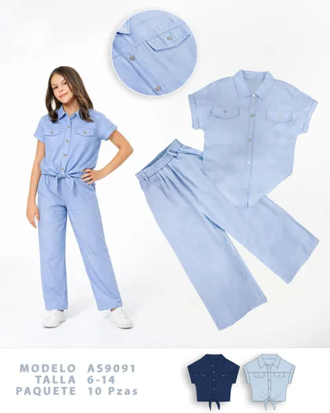 Conjunto de 2 piezas con blusa manga corta y pantalón para niña