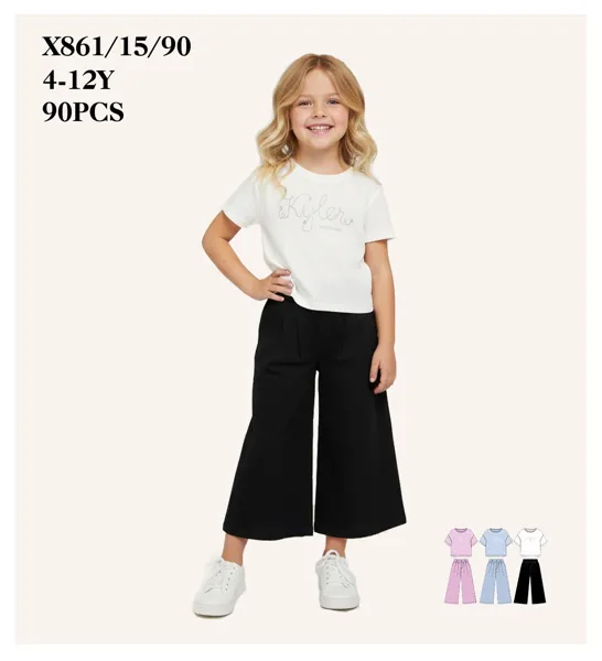 Conjunto de 2 piezas con playera y pantalón culotte para niña