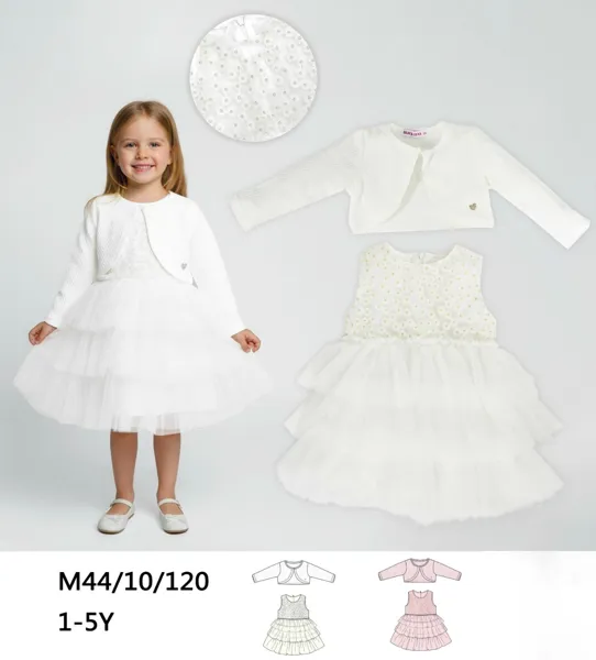 Conjunto de 2 piezas con bolero y vestido de tul con flores para niña
