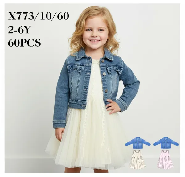 Conjunto de 2 piezas con chaqueta de mezclilla y vestido de tul para niña