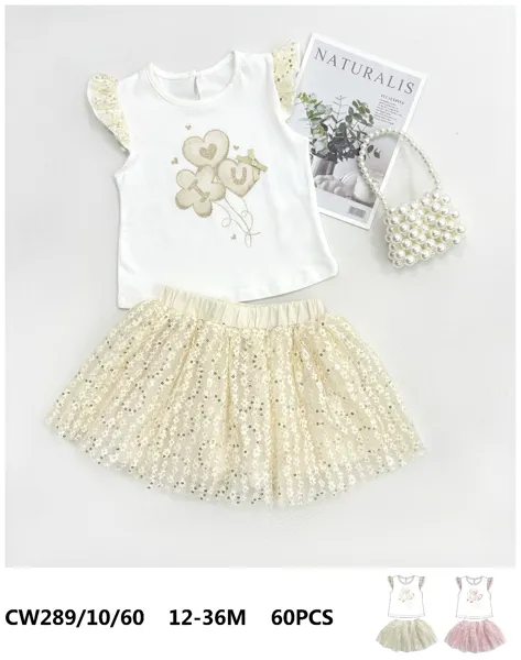 Conjunto de 2 piezas con blusa y falda tutú con lentejuelas para niña
