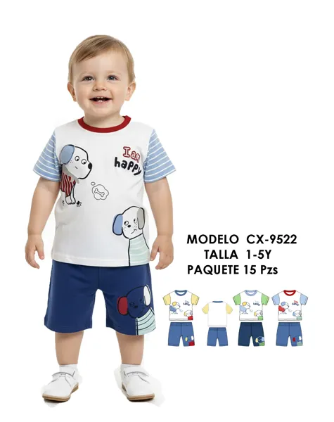 Conjunto de 2 piezas con playera y short estampado de perrito para niño