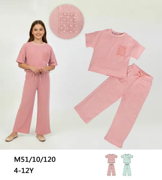 Conjunto de 2 piezas con playera y pantalón amplio para niña