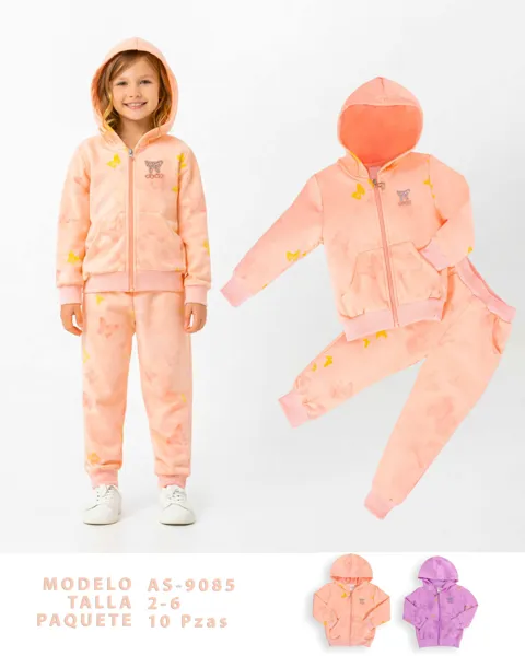 Conjunto de 2 piezas con sudadera con capucha y pantalón con estampado de mariposas para niña