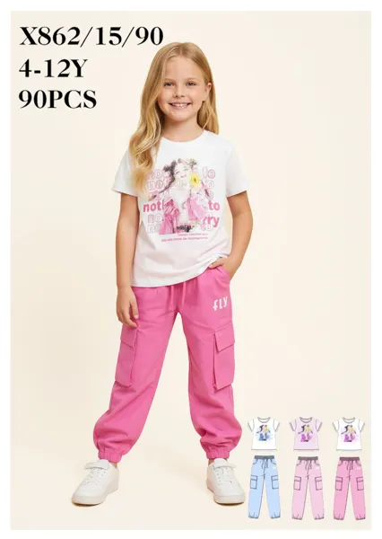 Conjunto de 2 piezas con playera y pantalón cargo para niña