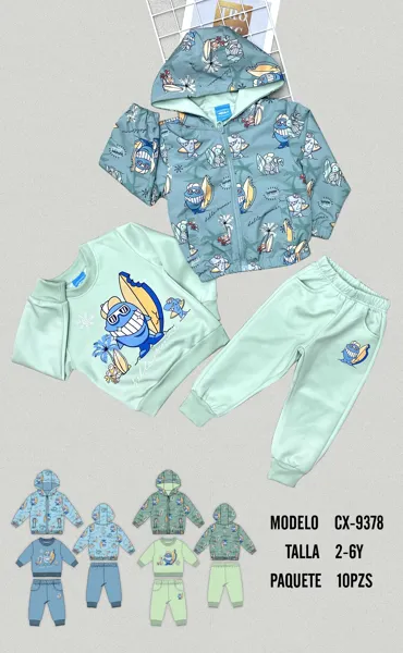 Conjunto de 3 piezas con sudadera con capucha, jogger y estampado de tiburones para niño