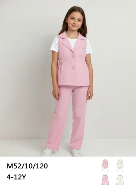Conjunto de 2 piezas con chaleco de solapa y pantalón, incluye playera blanca, para niña