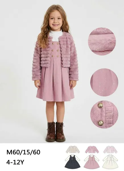 Conjunto de 2 piezas con chaqueta de peluche y vestido para niña