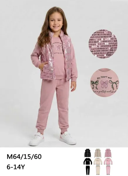 Conjunto de 3 piezas con chaleco de lentejuelas para niña
