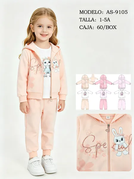 Conjunto de 3 piezas con sudadera con capucha, playera y jogger con aplicación de conejo para niña