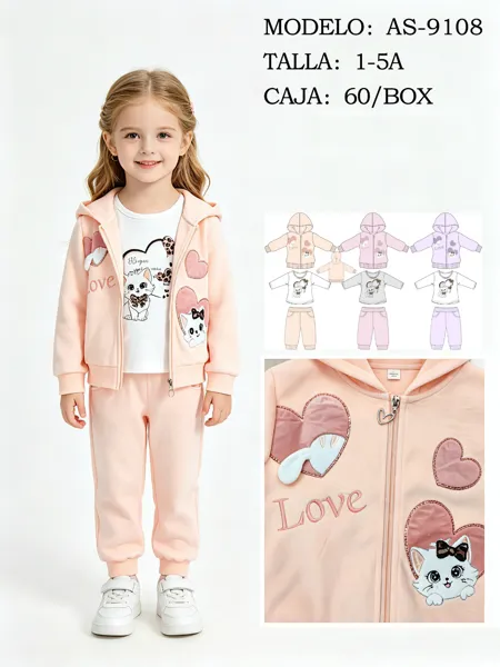Conjunto de 3 piezas con sudadera con capucha, blusa y pants con estampado de gatito para niña