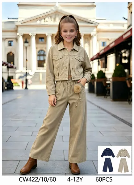 Conjunto de 3 piezas con chaqueta corta de mezclilla, top y pantalón de pierna ancha para niña